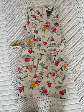 Suzy Shier Beige Floral Tie-Waist Mini Dress